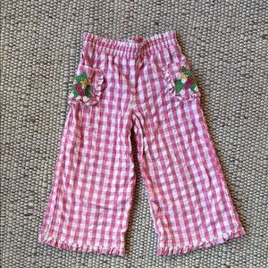 Pink Gingham Checkered Pants with Floral Pockets